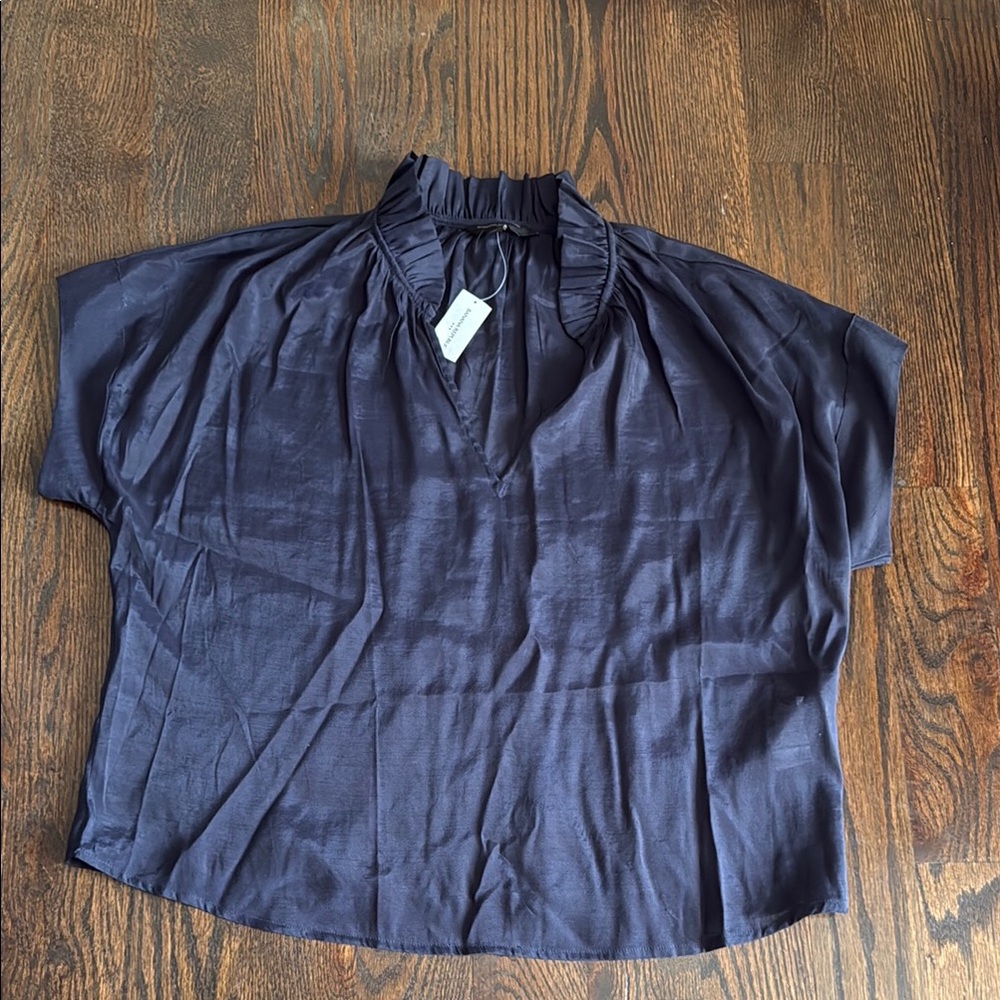 Banana Republic Blue Boxy Blouse with Mandarin Collar